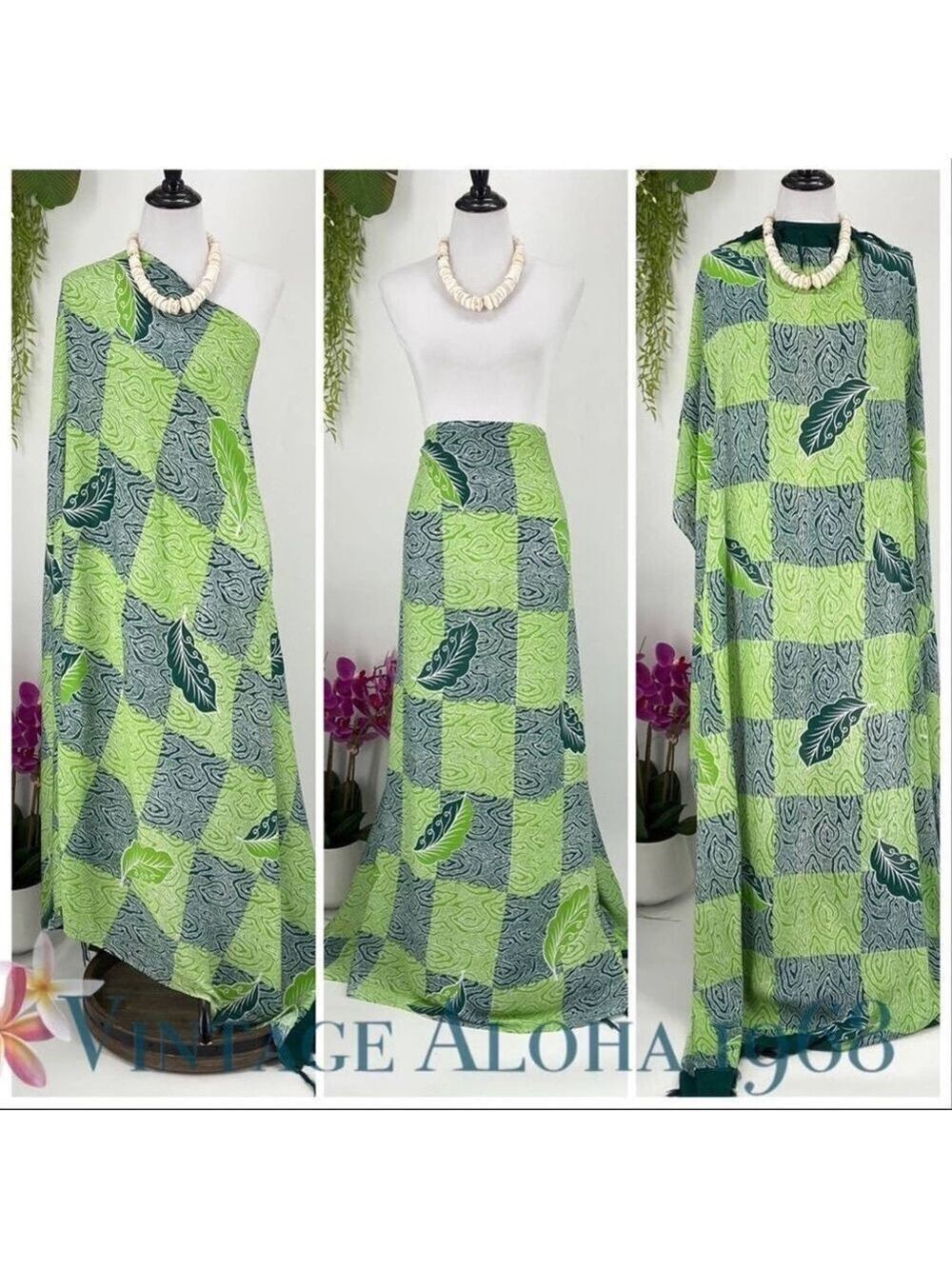 Pine/Lime Green Abstract Checkered Sarong Pareo Beach Wrap Skirt Summer Scarf